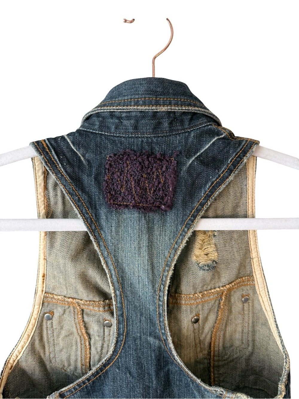 Days of Freedom Distressed Dark Denim Vest Size XS or XXS Y2K Festival Boho - Picture 10 of 13